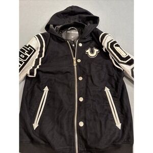 TRUE RELIGION JACKET BOMBER LEATHER Varsity MEN MED MSRP $799